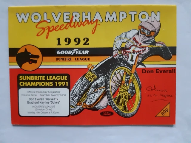 WOLVERHAMPTON vs BRADFORD SPEEDWAY PROGRAMME 19/10/1992 (VERY GOOD CONDITION)