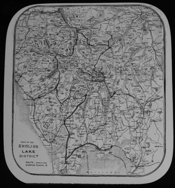 LAKE DISTRICT MAP C1887 Magic Lantern Slide LAKE DISTRICT PHOTO