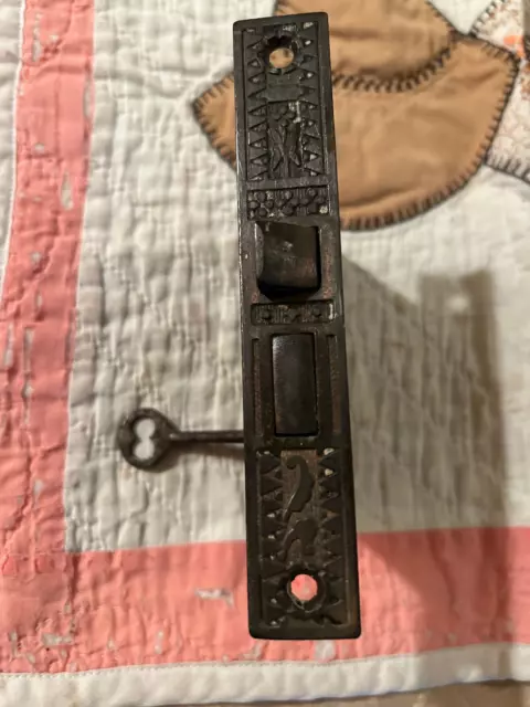 Eastlake Victorian 1900's Steel Faced Mortise Door Lock & Skeleton Key, Free S/H