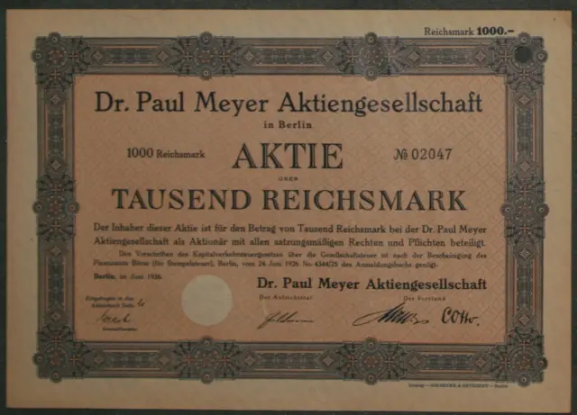 Dr. Paul Meyer Aktiengesellschaft 1926 1000 RM