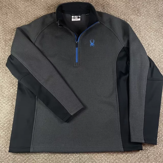 Spyder Men's Jacket Size 2XL 1/4 Zip Fleece Lined Pullover Gray Black Blue