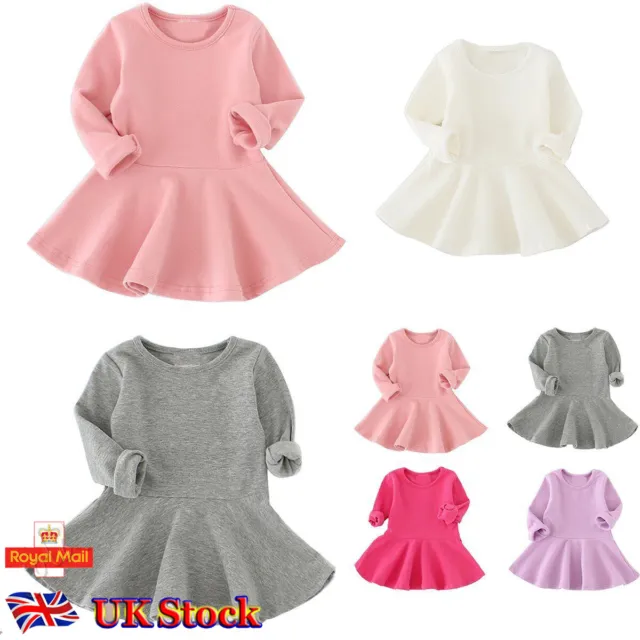 Girl Baby Kids Toddler Dress Princess Party Cotton Long Sleeve Clothes T-shirt