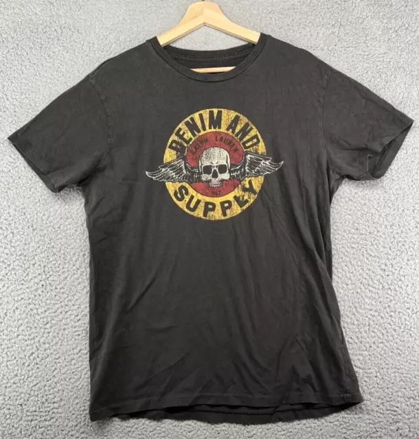 Ralph Lauren Denim & Supply Skull Wings Graphic T-Shirt Gray Men's Large L READ