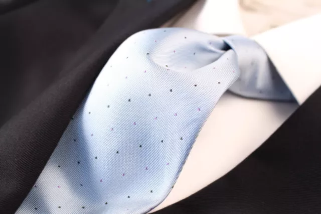 ESCADA BLUE WITH Black Lavender Polka Dots Woven Silk Tie 57