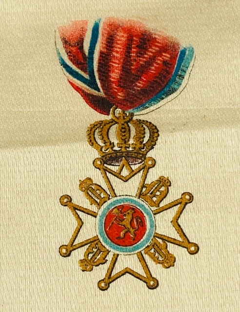1900s Antique St Olaf Sweden Norway Badge Medal #37 Tobacco Cigarette Silk