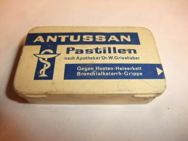 alte Arzneidose Blechdose Apotheker - Dose Pillendose Reklame Antussan Pastillen