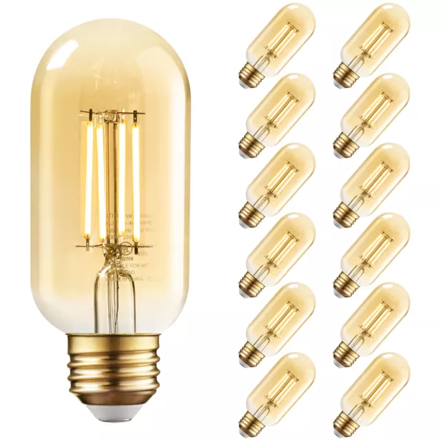 12-Pack T45 LED Edison Bulb Dimmable, 4.5W Antique Tubular LED Bulbs, 2200K