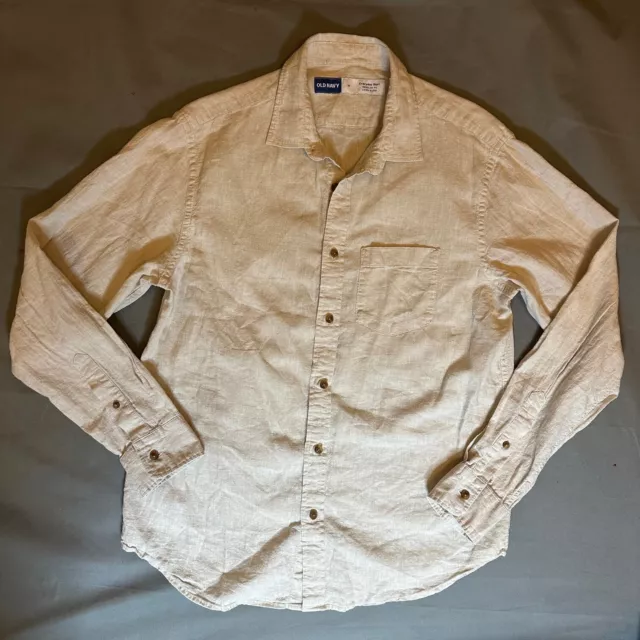 Old Navy Linen Shirt Mens Medium Beige Linen Blend Long Sleeve Button Up