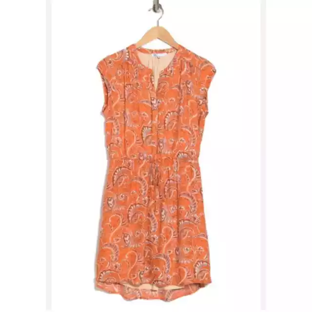 DR2 by Daniel Rainn Cap Sleeve Split Neck Mini Dress Orange Paisley Size Medium