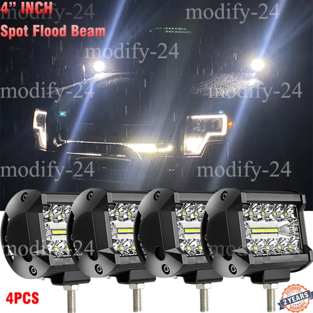 4PCS 4" INCH 240W LED WORK LIGHTS Spot Flood Beam fit Ford F250/F350 Super Duty