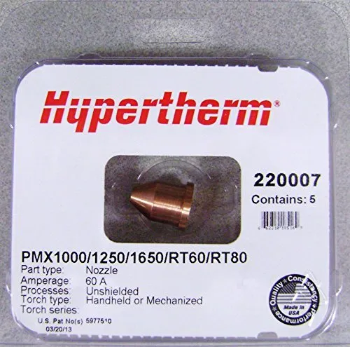 Hypertherm 220007 Nozzle, Unshielded Extended, 60 Amp Pkg = 5