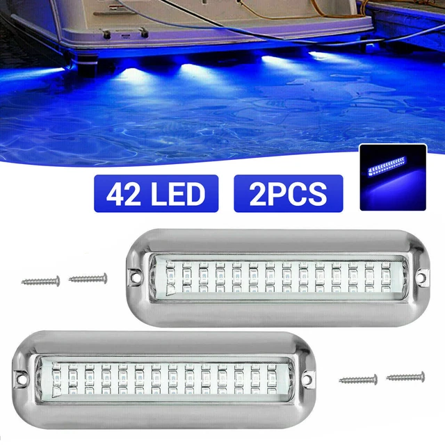Pair 42LED Boat Light Stainless Steel Underwater Pontoon For Marine Boat Transom