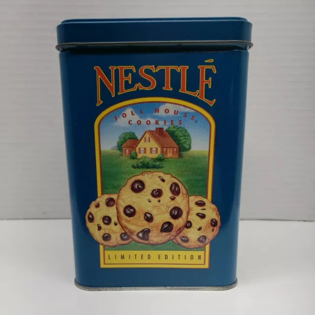 Nestle Toll House Cookies Square Tin Can Aqua Blue Limited Edition Empty VTG