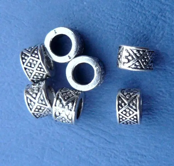 4x Metall Beads Inka Schmuck Silber Bastelbedarf Dreadperlen Gr.Loch Perlen Neu
