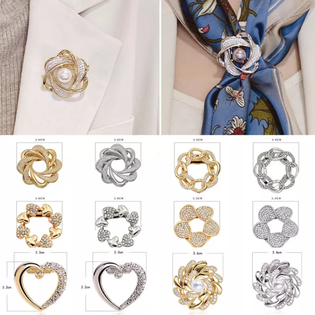 Sciarpa donna strass fibbia sciarpa di seta anello ovale fiore spilla sciarpa clip Pi,