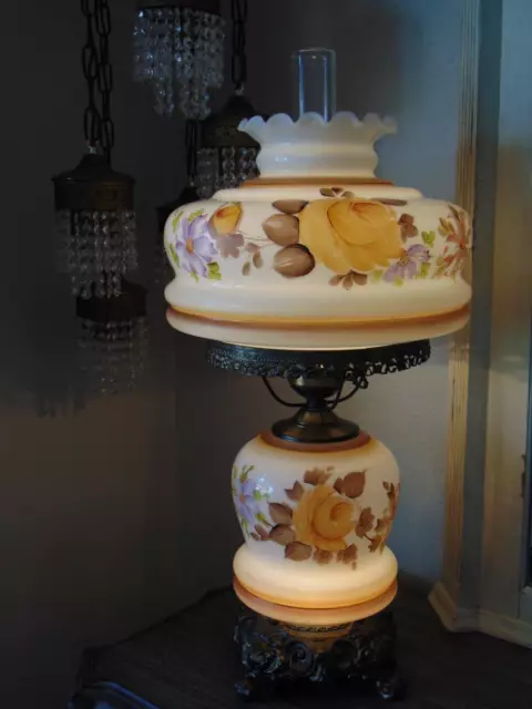 large vintage 1960's GWTW HURRICANE TABLE LAMP hand painted 25 3/4" tall
