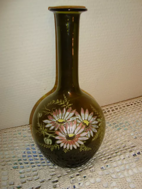 Superbe Et Ancienne Carafe Émaillée Décor Floral En Relief