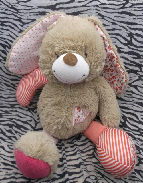 Cd/ Doudou Peluche Tao Tape A L'oeil Lapin Rose Beige Raye Pois  38/52Cm  Neuf