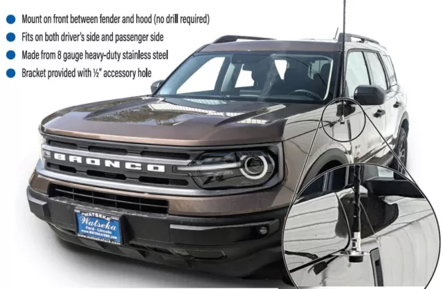 PROCOMM PC22-4304 3FT CB ANTENNA KIT  2021+ FORD BRONCO SPORT w/ NO HOOD HANDLES