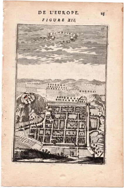 1683 Manesson Mallet Antique Map Edimbourg, Edinburgh, Scotland City, Town Plan