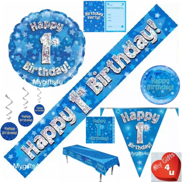 Blue Age 1st & Happy Birthday Party Decorations Buntings Banners Balloons swirls