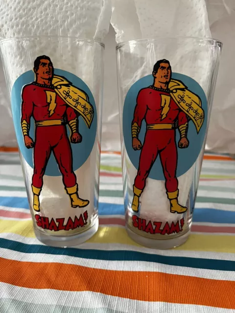 Shazam! 1976 Pepsi DC Comics Super Series Shazam Glass Tumbler 16oz Set Of 2