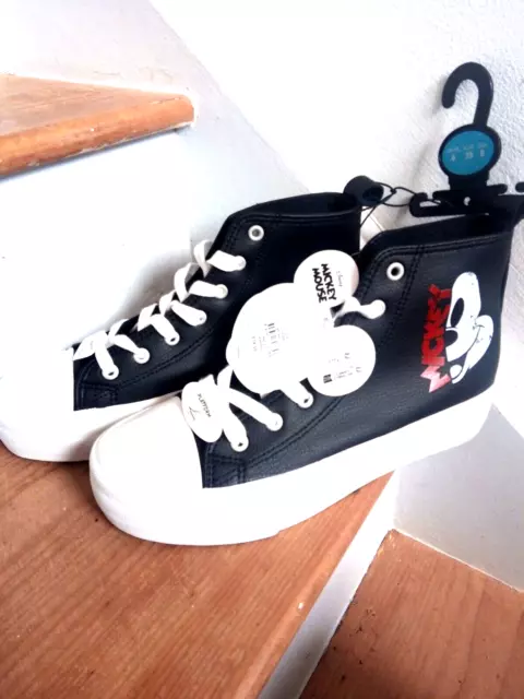 DISNEY MICKEY MOUSE High Top PLATFORM BLACK Faux Leather VEGAN Trainers ...
