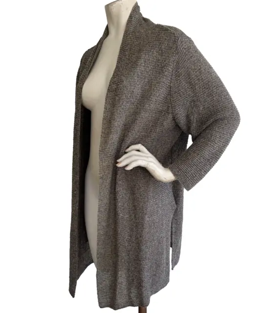 EILEEN FISHER Woman Cardigan Sweater Brown 100% Linen Knit Open Front Size 1X