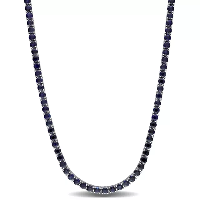 Amour 14K White Gold 11 3/4 CT TGW Sapphire Tennis Necklace