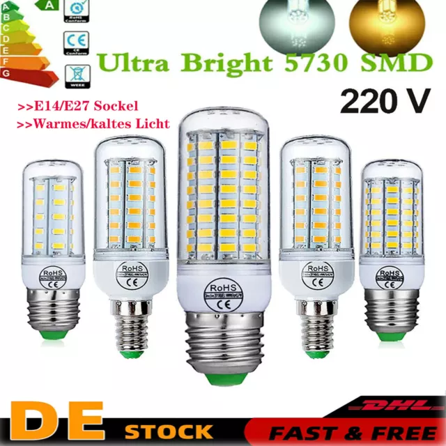 4/8x Maiskolben E27 E14 LED Röhrenform 5/10/15W Warm/weiß Birne Mais Lampe Licht