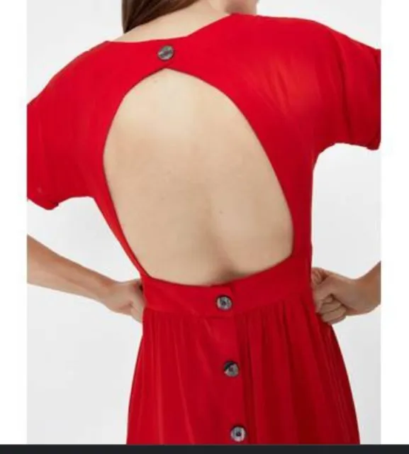 WAREHOUSE BNWT Red Open Back Button Detail Midi Dress Size Large 14 16
