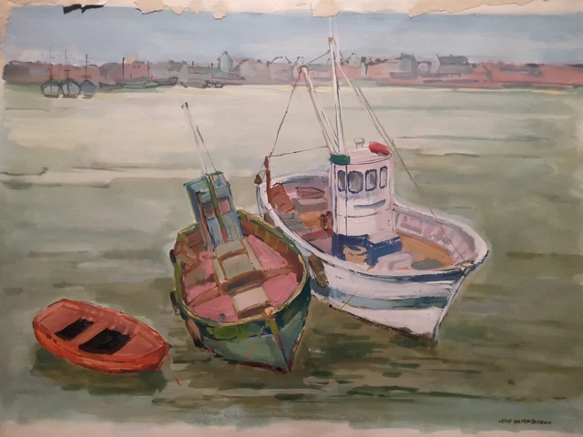 Aquarelle Originale Marine Signée Charles Curtelin (1859-1960) - Bateaux, Peintre Lyonnais