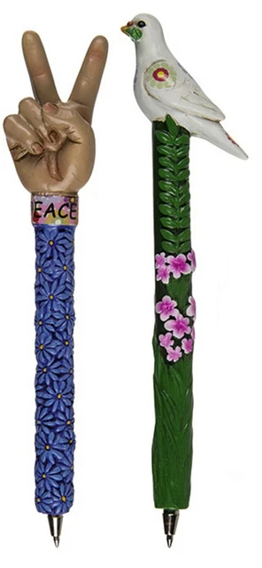 4 Stück Kugelschreiber HIPPIE Look Peace Frieden Weed Love Blumen Kuli Stift SET 3