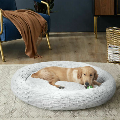 Extra Large Cozy Fur Donut Dog Bed Cat Cushion Calming Pet Beds Washable Cover