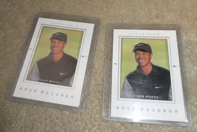 Lot of 2 2001 Upper Deck Golf Tiger Woods Gallery Insert Rookie Cards #GG$ Mint