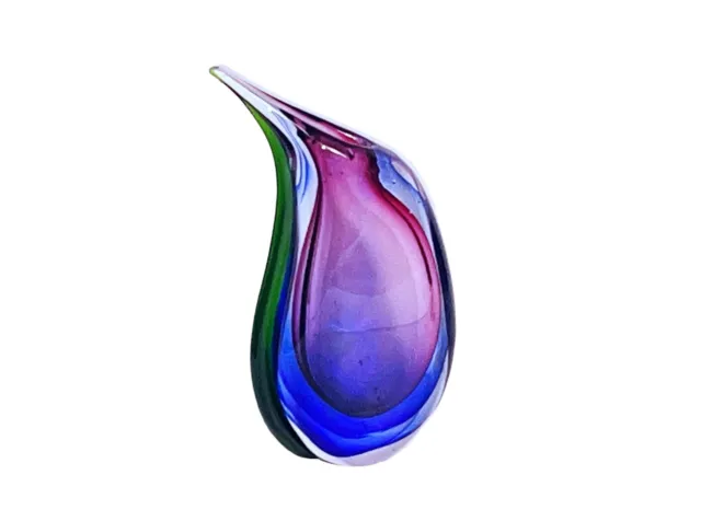 Handblown Murano Sommerso Art Glass Tear Drop Paperweight Vintage Vase