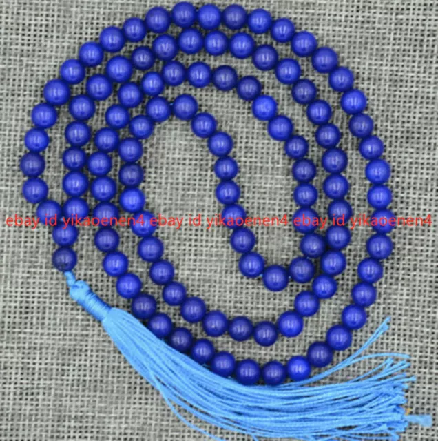 Natural 6mm Stone Buddhist Blue Sapphire 108 Prayer Beads Mala Bracelet Necklace 3