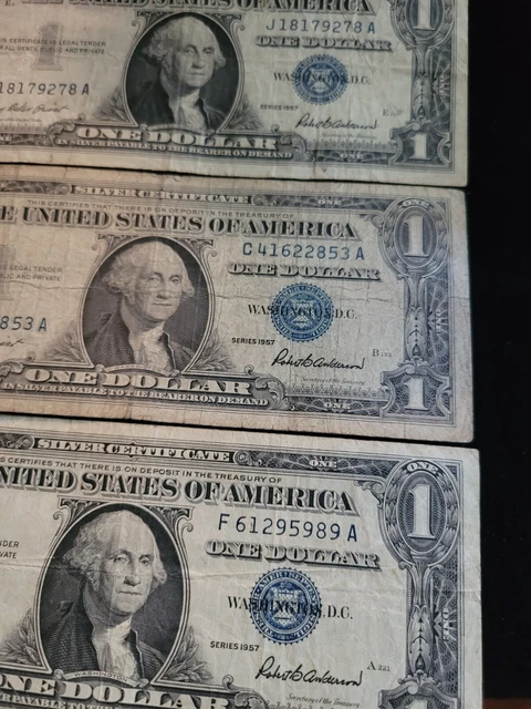 1957 STAR NOTE One Dollar Blue Seal Note Silver Old US Bill $1 Set Of 3 Bills