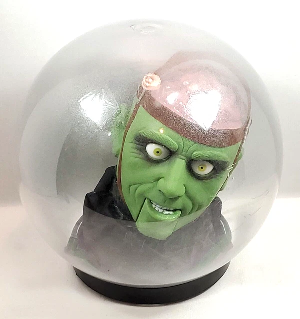GEMMY ANIMATED GREEN Monster Head with Brains 9" Spirit Ball Halloween