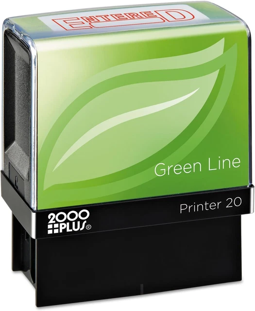 098368  Green Line Message Stamp Entered 1 1/2 X 9/16 Red