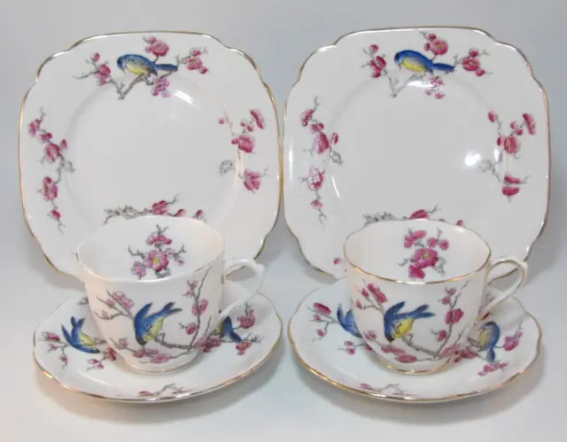 2 Royal Albert Crown China Blossom RD730452 Trios Cups Saucers Plates 1930's VGC