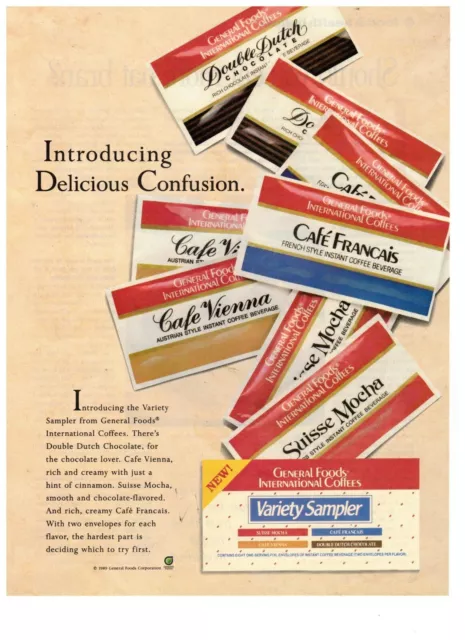 General Foods Variety Sampler Delicious Confusion Vintage 1990 Print Ad