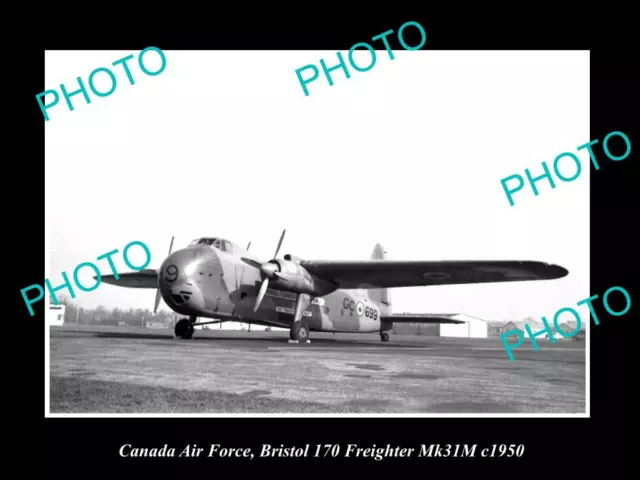 OLD LARGE HISTORIC PHOTO OF CANADA AIR FORCE RCAF BRISTOL FREIGHTER PLANE c1950