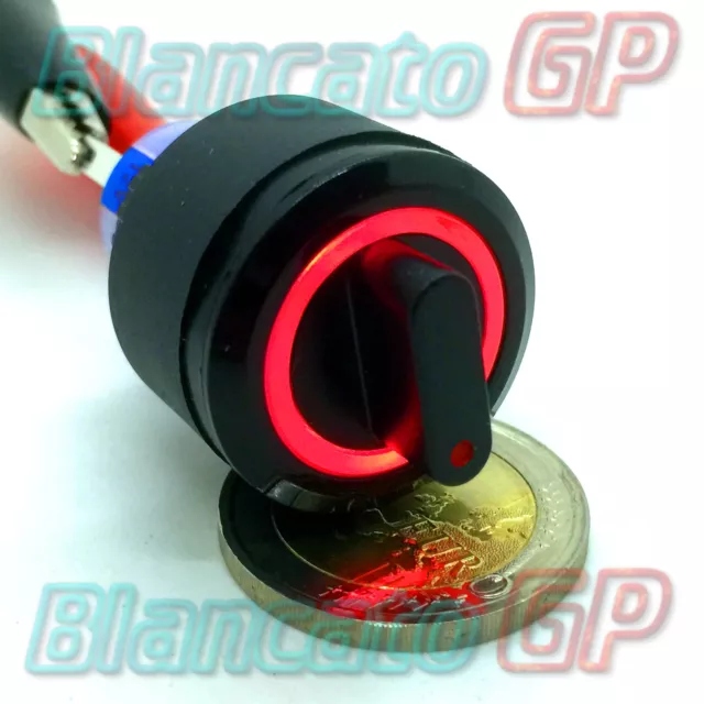 SELETTORE 22mm LAMPADA LED 12V NERO ROSSO ILLUMINATO DEVIATORE ON/ON 2 POSIZIONI