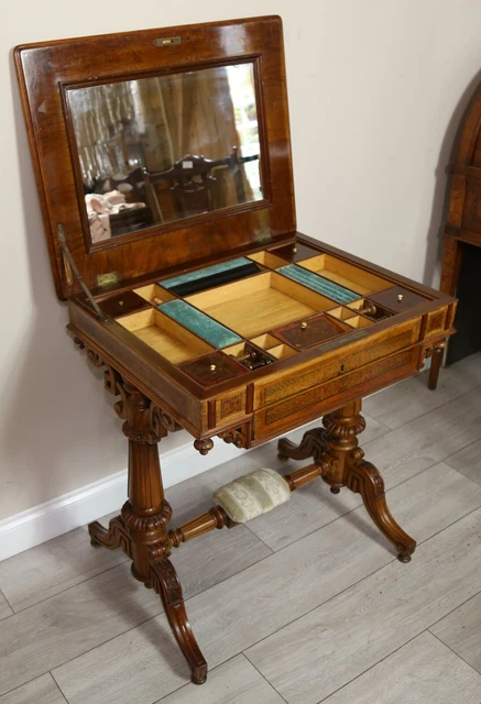 VICTORIAN WALNUT AND INLAID WORK TABLE / SEWING TABLE / SEWING BOX c1870