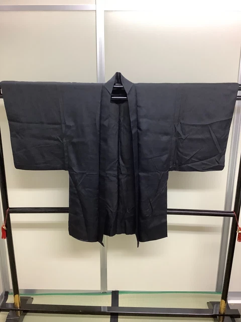 Japanese Vintage Kimono Haori Jacket pure silk black tradition Height 39.76inch