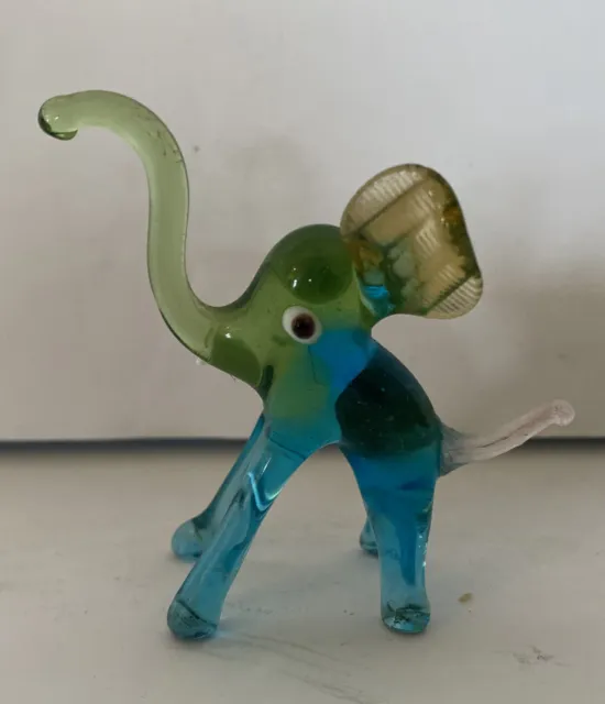 Vintage Handblown Elephant Collectable Figurine Multi Color 3” Tall Beautiful !!