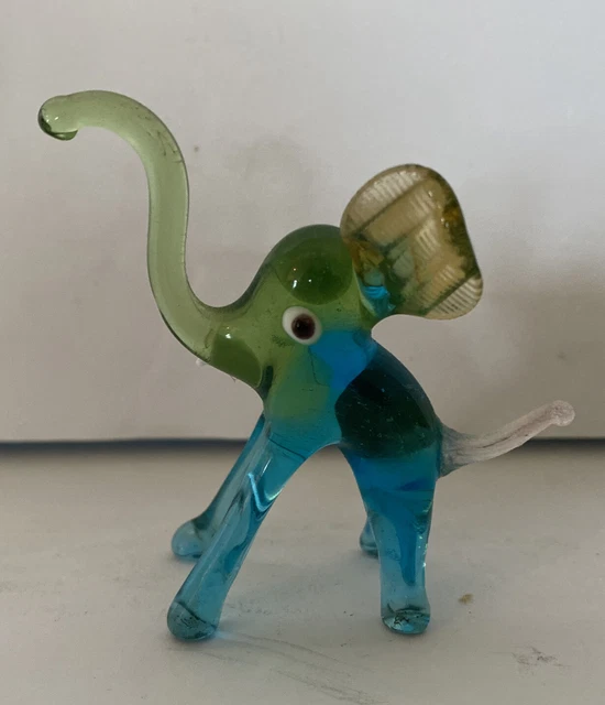 Vintage Handblown Elephant Collectable Figurine Multi Color 3” Tall Beautiful !!
