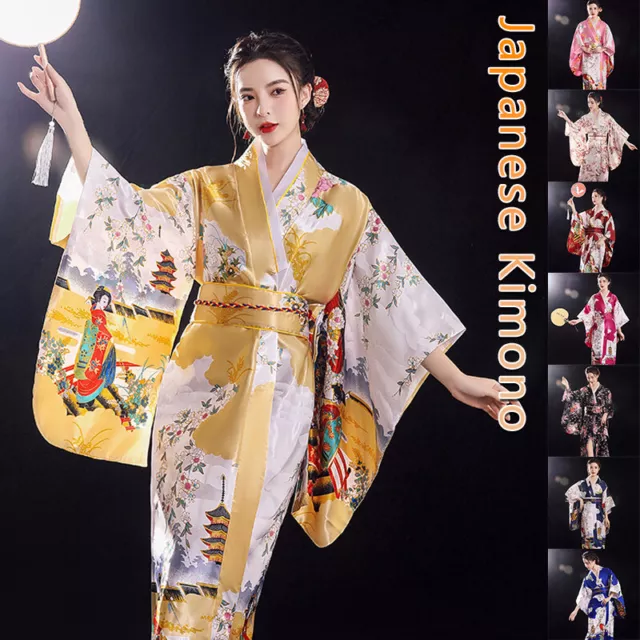 Womens Japanese Kimono Yukata Robe Gown Lady Evening Dress Cosplay Costumes