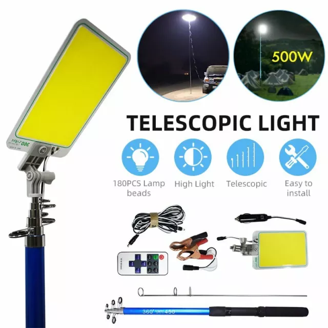 12V Portable Telescopic Light Fishing Rod Pole Camping Lamp Car Repair LED Light